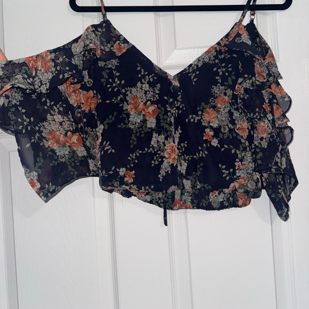 Papaya Black and Orange Floral Crop Top